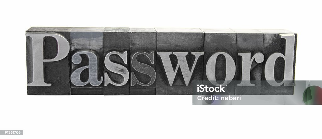 the word 'Password' in old metal letterpress type  Metal Stock Photo