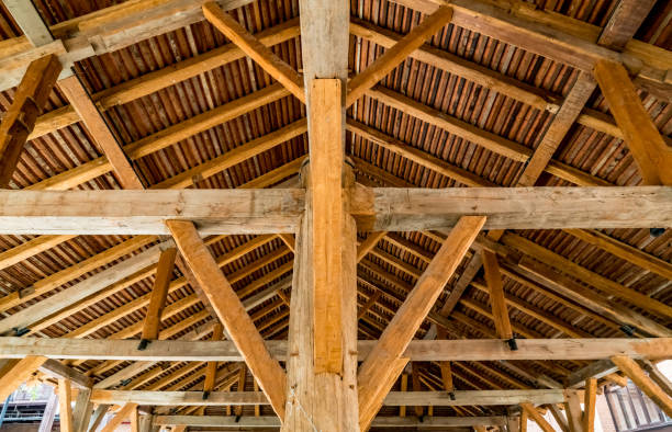 istock Wooden roof structure 913619460