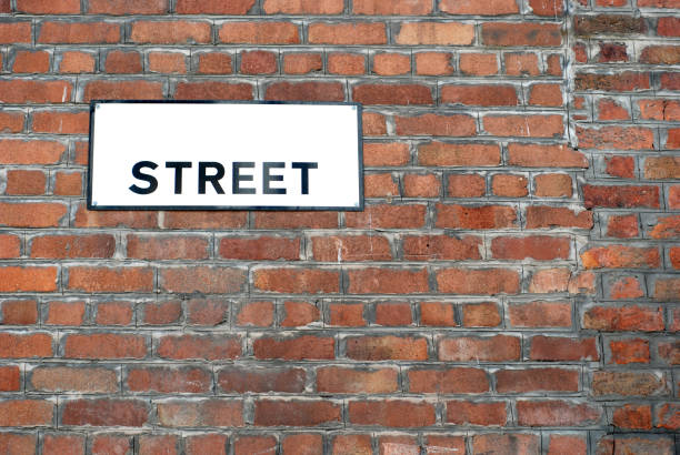 istock Typical blank street english sign on red brick wall 91362778