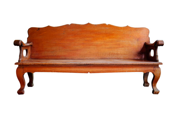 istock Brown wooden bench isolated on white background 913629478