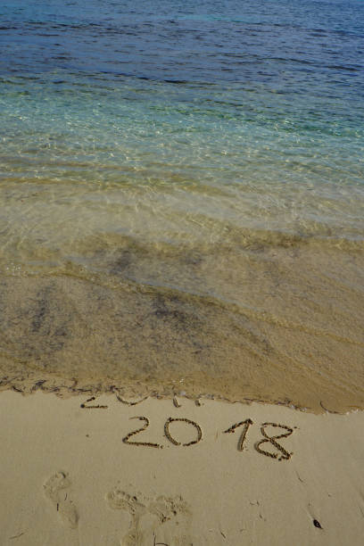 istock 2018 and 2017 year on the sand beach 913630218