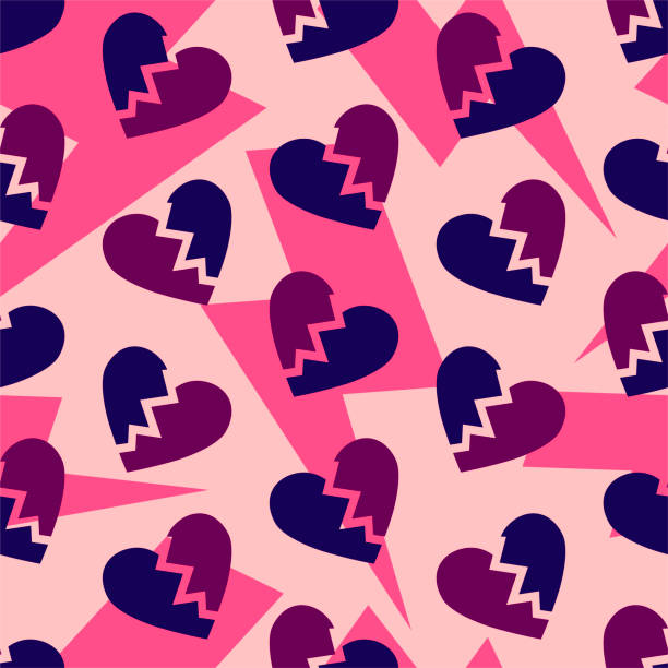 깨진된 하트 패턴입니다. 핑크 바탕에 썬 더 볼트. 이혼 휴식 분할. - heart shape valentines day love backgrounds stock illustrations