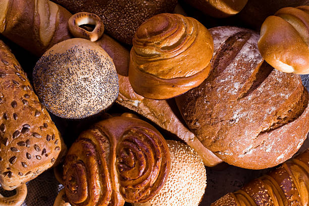 Variety of bread from above stock photo