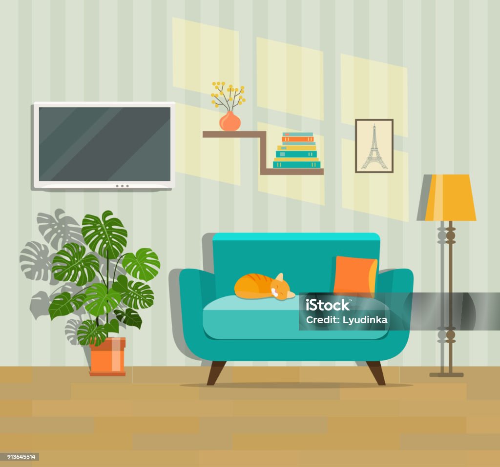 Living room interior. Flat vector illustration Living room interior. Flat style vector illustration Living Room stock vector