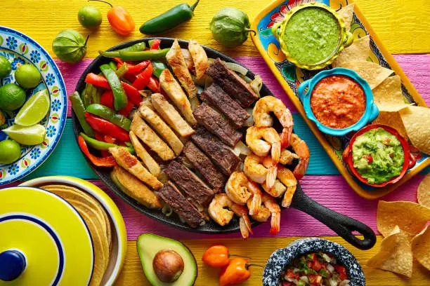 Mexican combo beef and chicken fajitas with shrimp