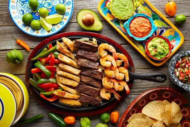 Mexican combo beef and chicken fajitas with shrimp