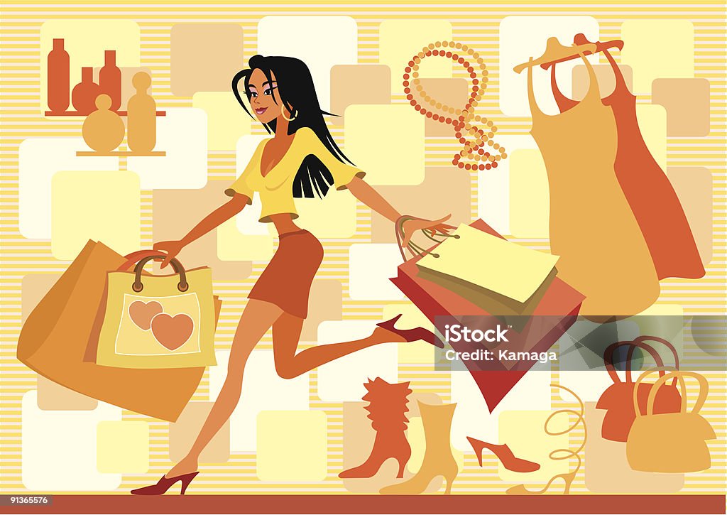 Red shopping Vector illustration of girl with shopping bags in red Adult stock vector