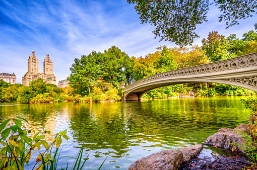 Bow Brige in Central Park at autumn in Manhattan. New York City. USA