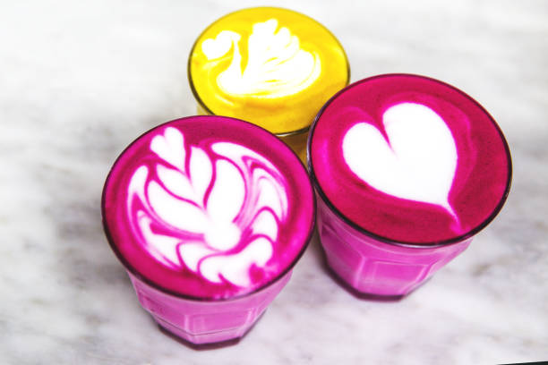 istock Beetroot, turmeric lattes are on the marble table. 913658178