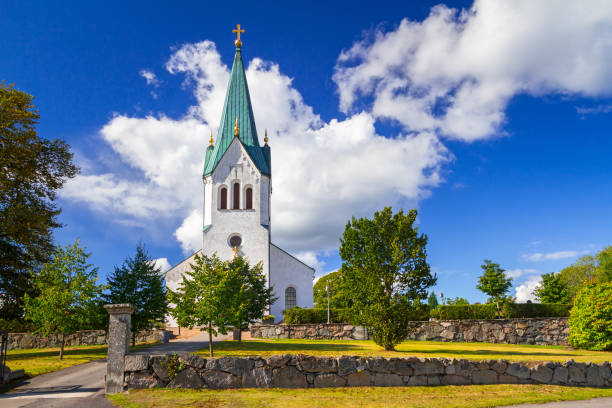 istock White church over sunny blue sky 913664020