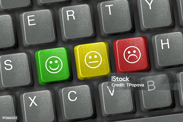 Primer Plano De Teclado Con Teclas De Tres Smiley Foto de stock y más banco de imágenes de Cara sonriente antropomórfica - Cara sonriente antropomórfica, Teclado de ordenador, Sonreír