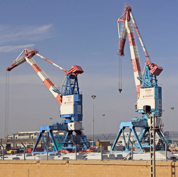 Haifa, Israel - November 27, 2017: two cranes in port of Haifa, Israel