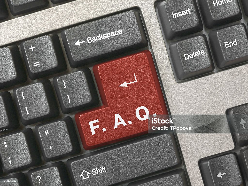 Clavier d'ordinateur-Rouge les questions fréquentes - Photo de Bouton poussoir libre de droits