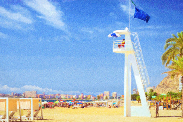 istock Lifeguard on beach tower in Alicante, Spain 913666654