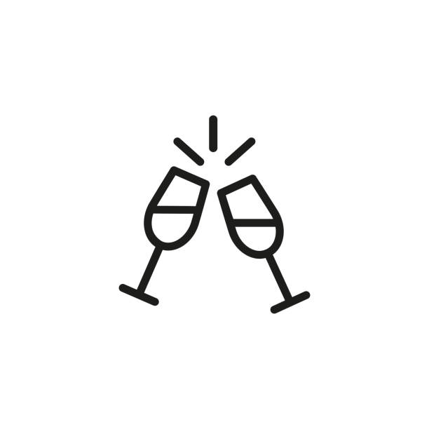 zwei weingläser liniensymbol - champagner stock-grafiken, -clipart, -cartoons und -symbole