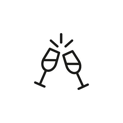 Icon of two wine glasses. Cheers, toast, dinner. Celebration and drinks concept. Can be used for topics like restaurant, party, date.