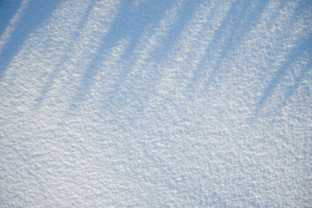 snow with shadows for texture or background at sunny day, bright light, flat lay, top view, clean and nobody