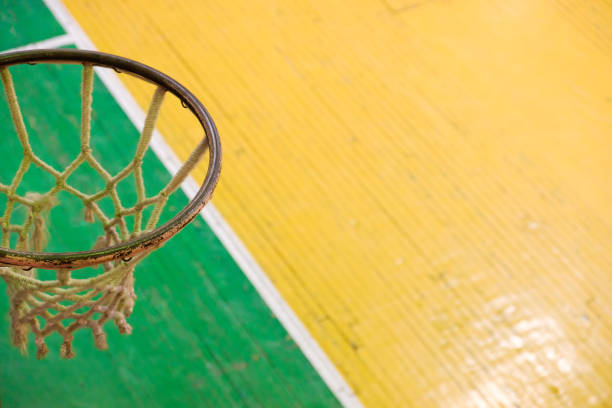 istock Old basketball ring in the hall is close-up. 913677438