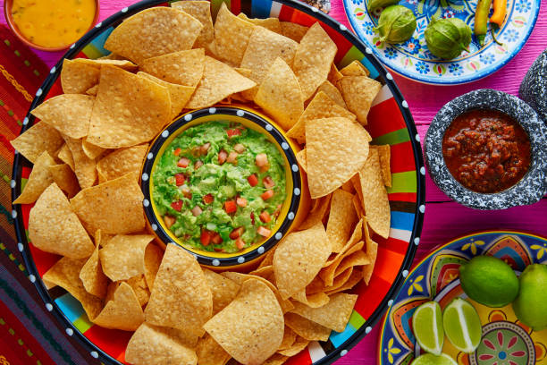 istock Nachos with guacamole tortilla chips sombrero 913677932