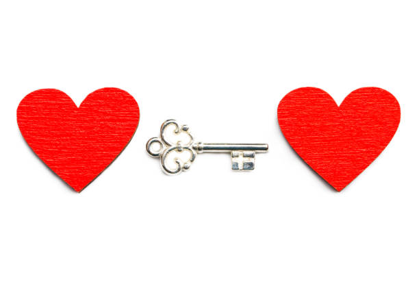 istock Old key with a heart  isolated on white background 913678182