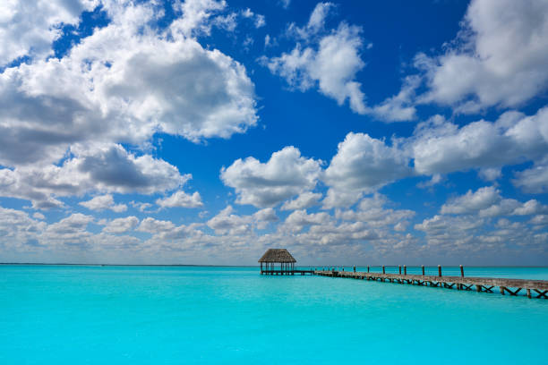 Holbox Island beach wooden pier hut in Quintana Roo of Mexico