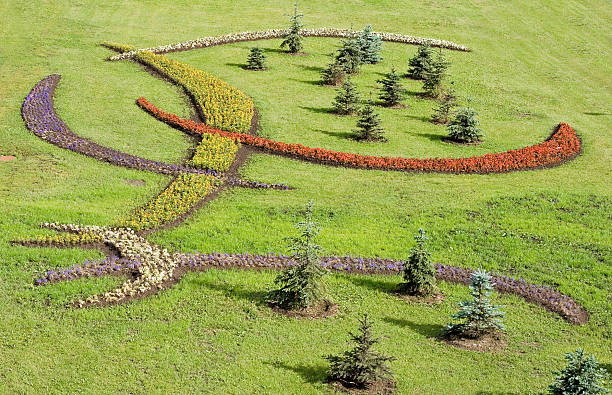 istock grass flowers design graffiti fir trees flower bed park 91368008