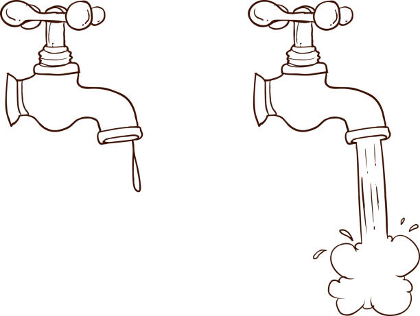 freehand drawn cartoon running faucet vector art illustration