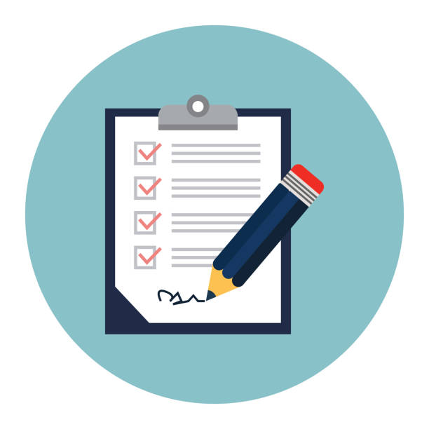ilustraciones, imágenes clip art, dibujos animados e iconos de stock de portapapeles con una lista de verificación - checklist clipboard organization document