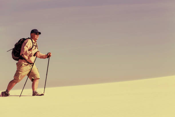 istock Journey through the desert with a backpack and tent. The tent is on a sandy crest. 913686184
