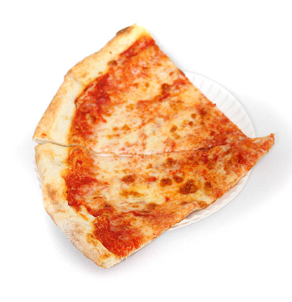 One piece of delicious cheese pizza on white.