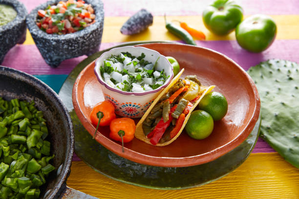istock Nopal taco mexican food with chili pepper 913689080