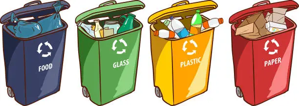 Vector illustration of vector illustration of a Recycling Bins for Paper Plastic Glass  Trash