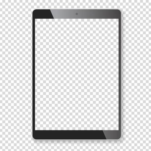 Realistic tablet portable computer mockup Realistic tablet portable pad computer. Contemporary black gadget. Graphic design element for catalog, web site, blank mockup, demonstration template. Isolated on white background. Vector illustration digital tablet stock illustrations