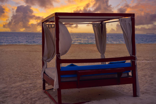 Isla Mujeres island Caribbean beach sunset gazebo of Riviera Maya in Mexico