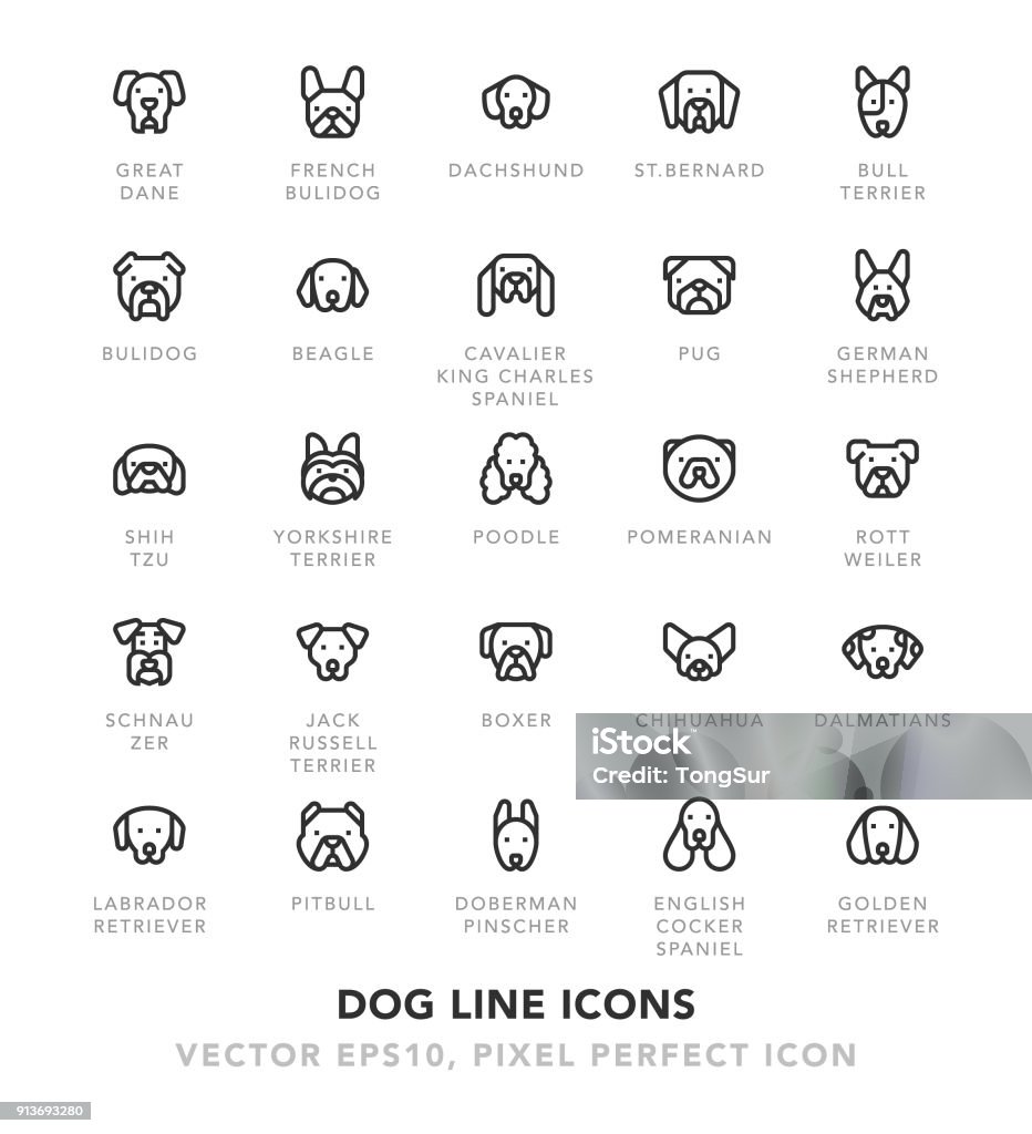 Perro iconos de línea - arte vectorial de Perro libre de derechos