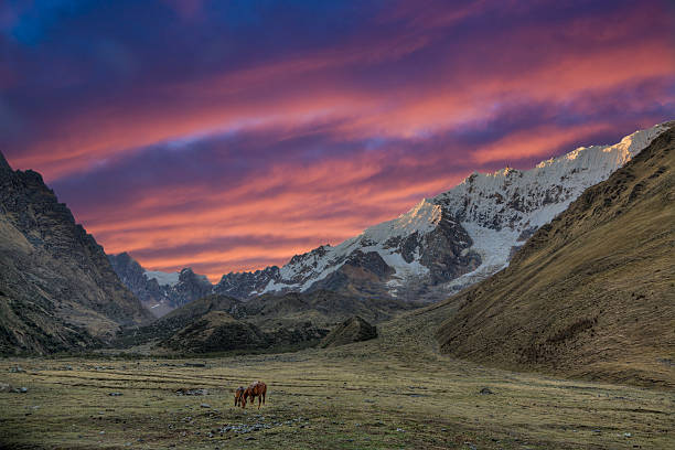 Sunset in Andean mountains near Nevado Salkantay peak, Peru. HDR image