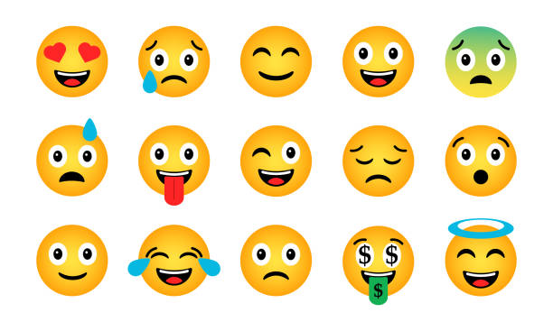 ilustrações, clipart, desenhos animados e ícones de conjunto de emoji. bonitos engraçados ícones emocionais - happy sad face man