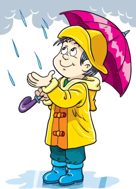 Vector illustration of a child with an umbrella