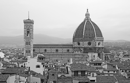 Black and white view of Florence city, Italy