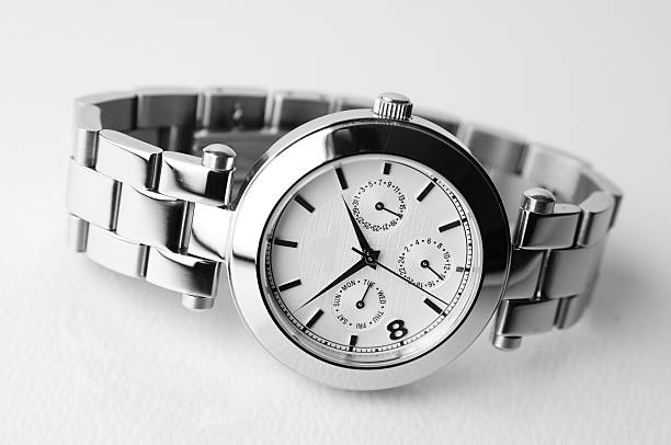 istock View of silver analog wristwatch 91371606