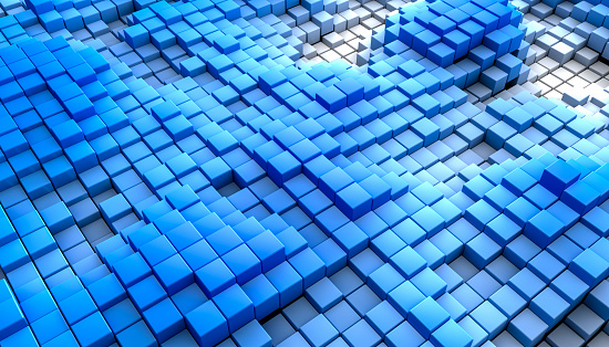 Abstract Image of Cubes Background in Blue and White Toned. 3D Rendering