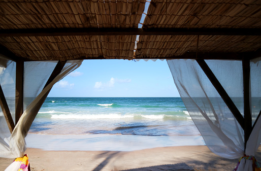 Ocean view from a beach tent.