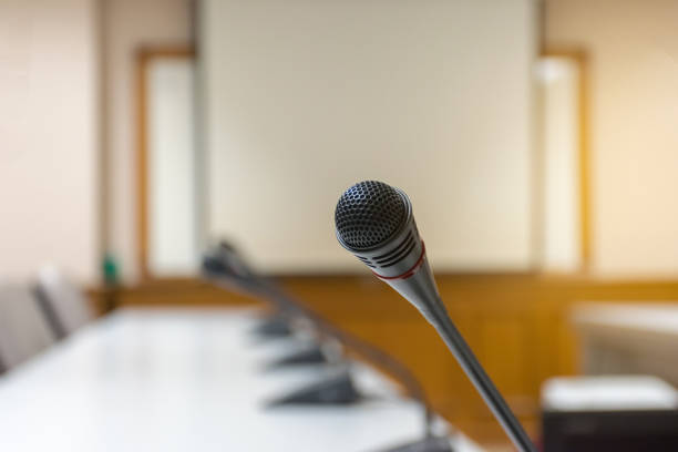 istock Microphone of meeting room a conference hall room background 913732930