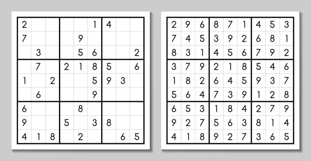 bildbanksillustrationer, clip art samt tecknat material och ikoner med sudoku med svaret. vector spel - sudoku