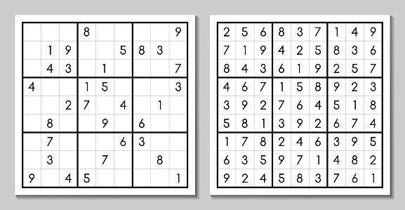 Vector sudoku with the answer. Japanese puzzle game