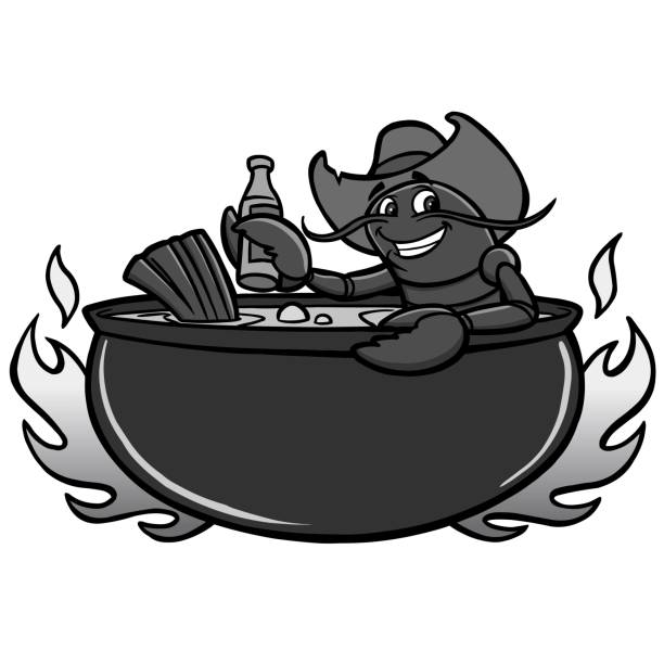 Crawfish Boil Illustration A vector cartoon illustration of a Crawfish Boil mascot. cajun stock illustrations