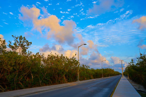 Puerto Morelos road to beach in Riviera Maya of Mexico