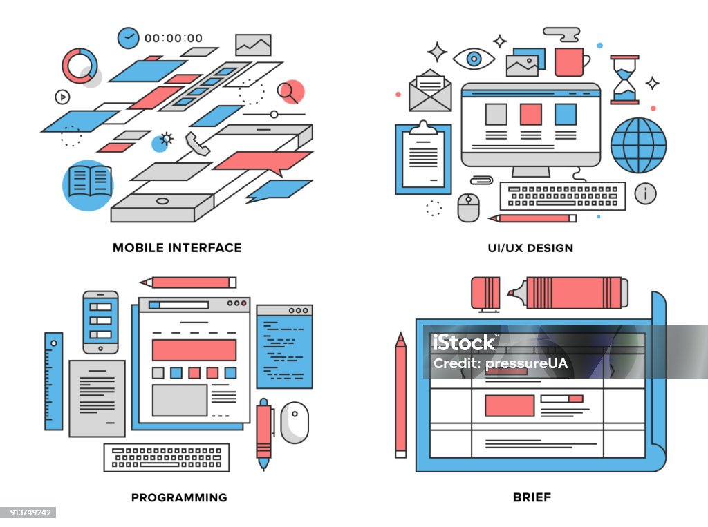 Interface Development Flat Line Illustration Stock Illustration ...
