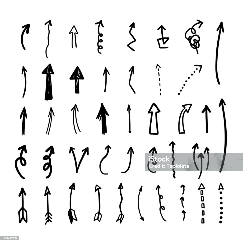 vector conjunto de flechas dibujados a mano. - arte vectorial de Señal de flecha libre de derechos