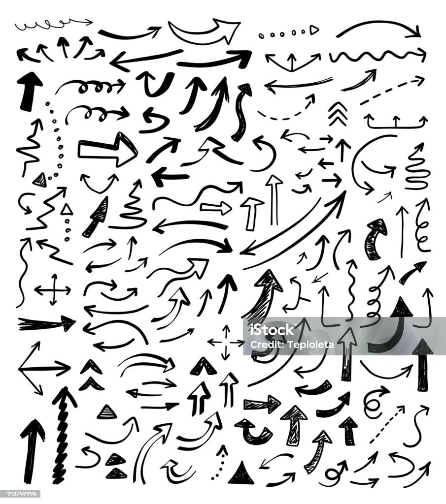 Hand drawn vector arrows set. Arrow Symbol stock vector